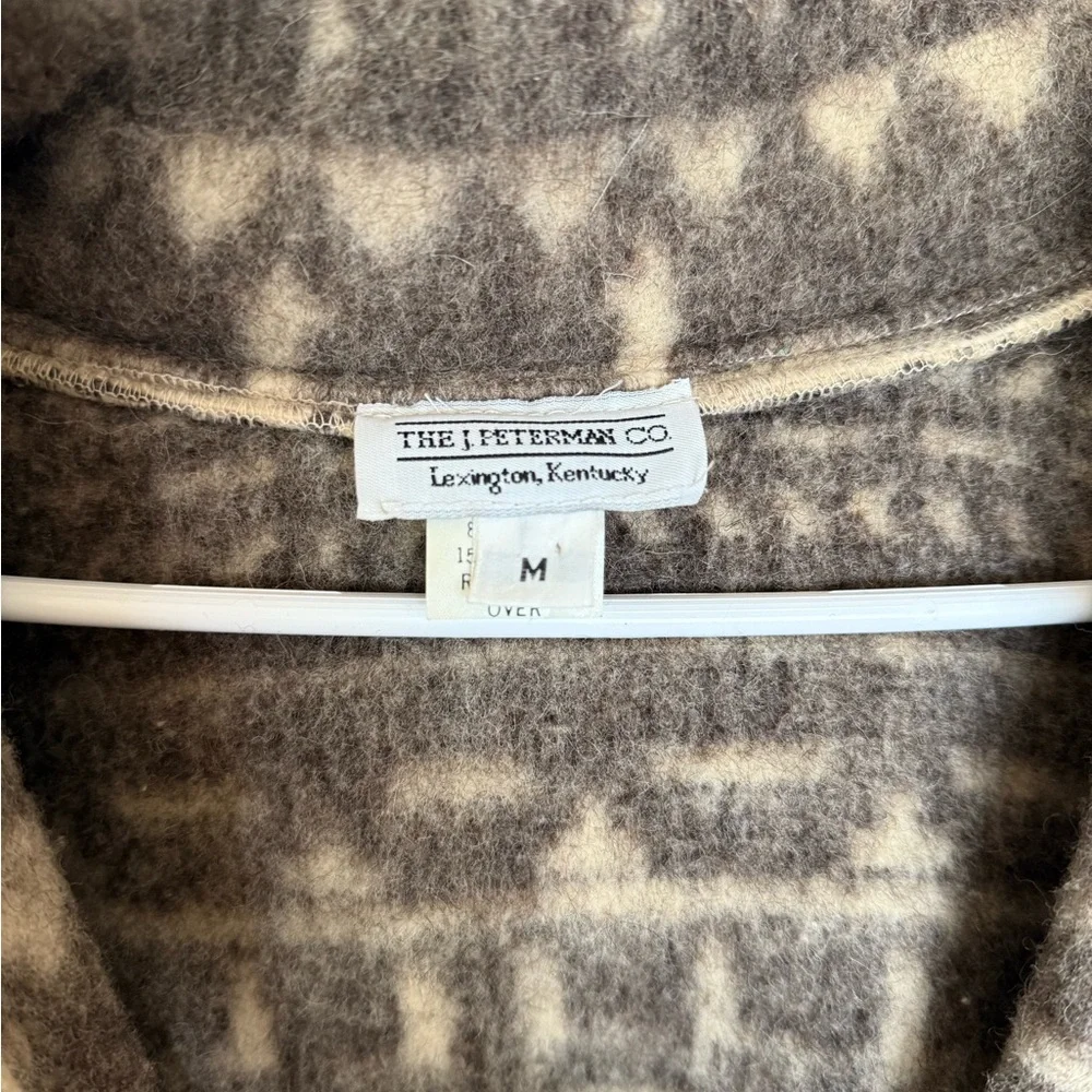 J. Peterman Beige and Brown Patterned Hooded Bomber Jacket 85% wool/15% cotton
